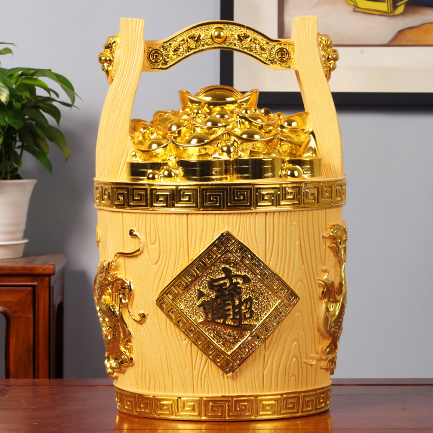 一桶金摆件聚宝桶存钱罐元宝客厅玄关装饰品公司店铺开业乔迁礼品