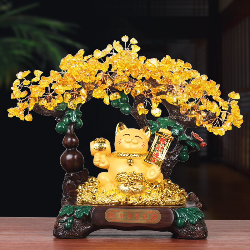 森木桐水晶发财树招财猫开业礼物