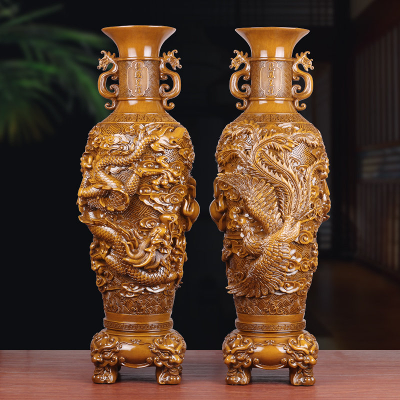 龙凤花瓶摆件一对中式家居客厅