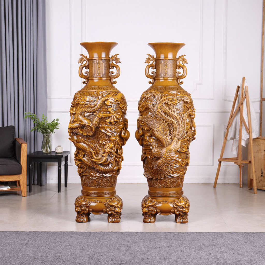 龙凤花瓶摆件一对中式家居客厅