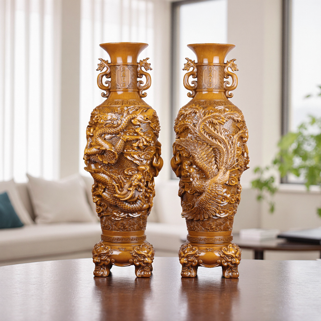 龙凤花瓶摆件一对中式家居客厅门厅酒柜电视柜装饰品乔迁新居礼品