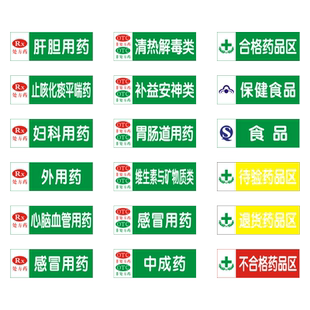 药品分类牌药店分类牌药房标识牌GSP认证分类贴纸药柜壁柜标签感冒用药外用药不合格药品区标志贴提示标志牌