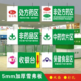 药店分区牌双面挂牌非处方药区非药品区中药区收银台gsp认证分区标识牌药房吊牌货架分布摆放区域指示标志牌