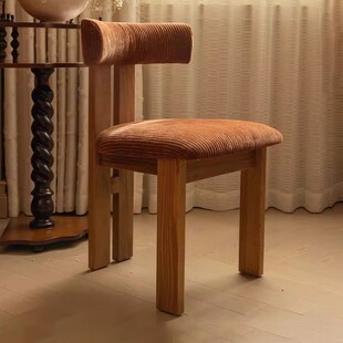 2026法式布艺餐椅实木布艺复古风椅子胡桃木色Molly椅中古莫莉椅