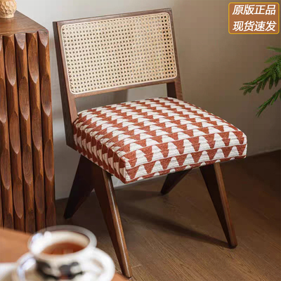 柿子家居精灵餐椅红色单椅藤编布艺实木客厅餐厅法式田园中古风