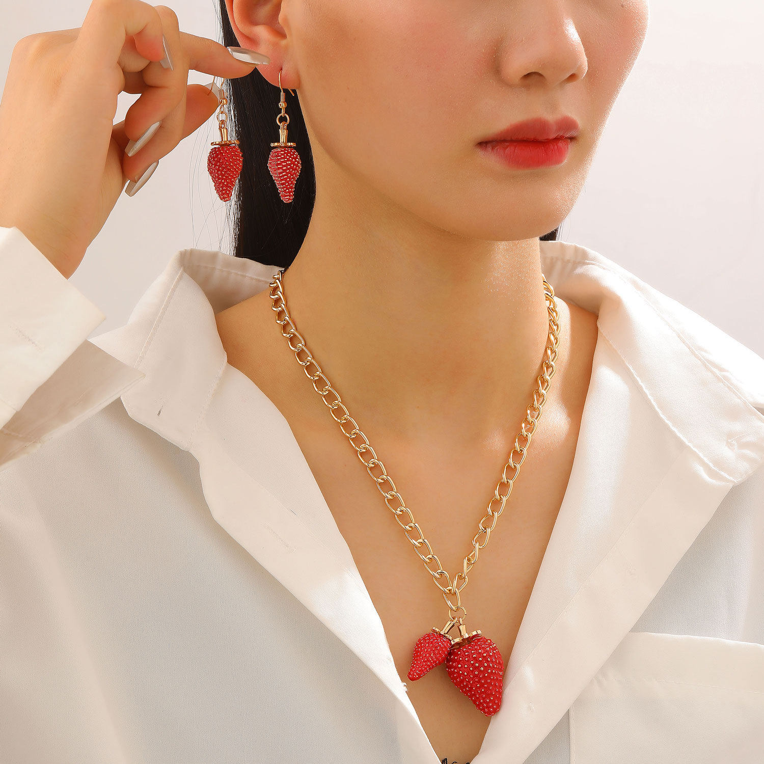 欧美跨境甜美滴油大草莓吊坠耳环项链女士可爱小众夸张水果饰品,饰品/流行首饰/时尚饰品新,耳环,淘宝优惠券,粉丝福利购,淘宝优惠卷