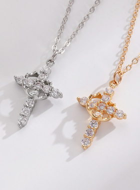 跨境轻奢镶钻皇冠项链复古小众