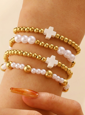 跨境波西米亚风十字加号串珠手链