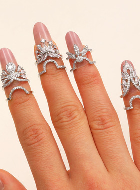 欧美跨境新款铜镶锆石指甲盖戒指