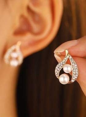 欧美热销镶珍珠水滴耳环项链两件