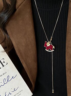 马上好运！红色丝绒小马项链女款