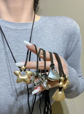 韩国博主同款拉丝五角星吊坠项链