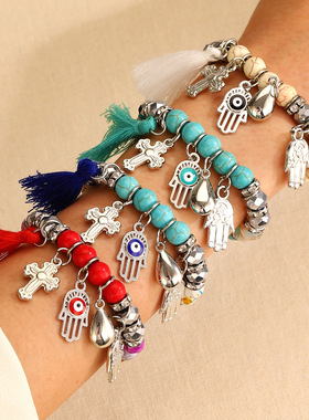 跨境彩色串珠手链复古民族风水滴