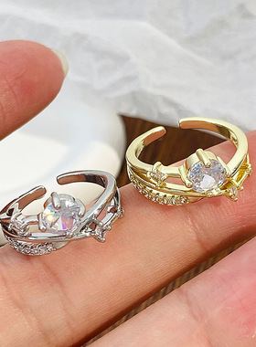 欧美ins宇宙轨迹星球闪钻戒指女