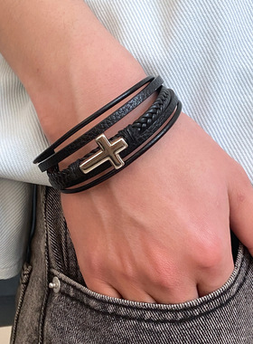 欧美跨境畅销几何形皮革手链搭配