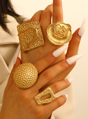 欧美跨境复古夸张金属戒指女小