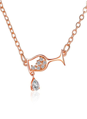 跨境热卖个性高脚杯项链 气质锆石女士爱心红酒瓶杯子吊坠锁骨链