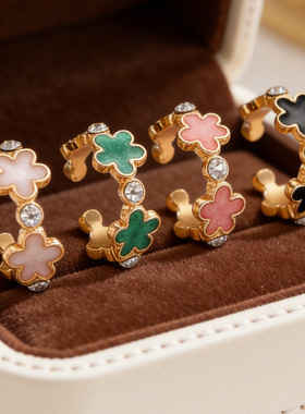 欧美跨境五瓣花滴釉戒指女幸运五