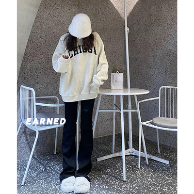 牛仔喇叭裤earned黑色高腰弹力
