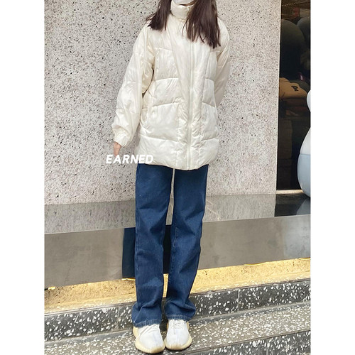 深蓝直筒高腰显瘦休闲阔腿裤长裤