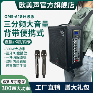 欧美声618专业户外K歌音响背带便携式 三分频大功率音箱带无线话筒
