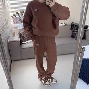 美式A1O圆领长袖卫衣秋套装宽松情侣套装纯色简约百搭运动休闲款