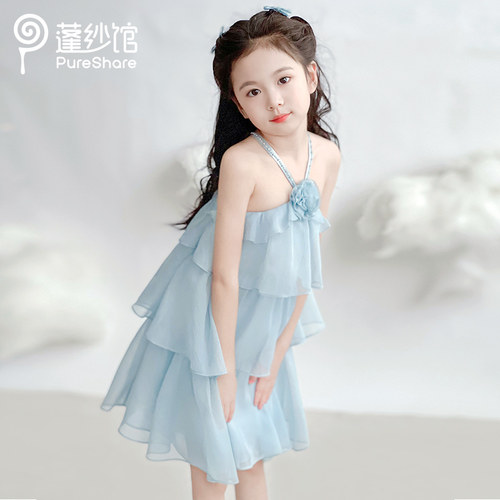 蓬纱馆女童连衣裙夏季度假吊带裙