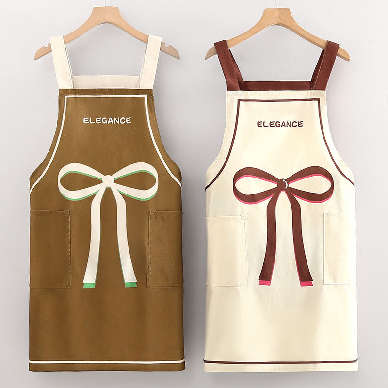 时尚可爱棉麻围裙家用厨房做饭围腰防污透气餐饮蛋糕店上班工作服