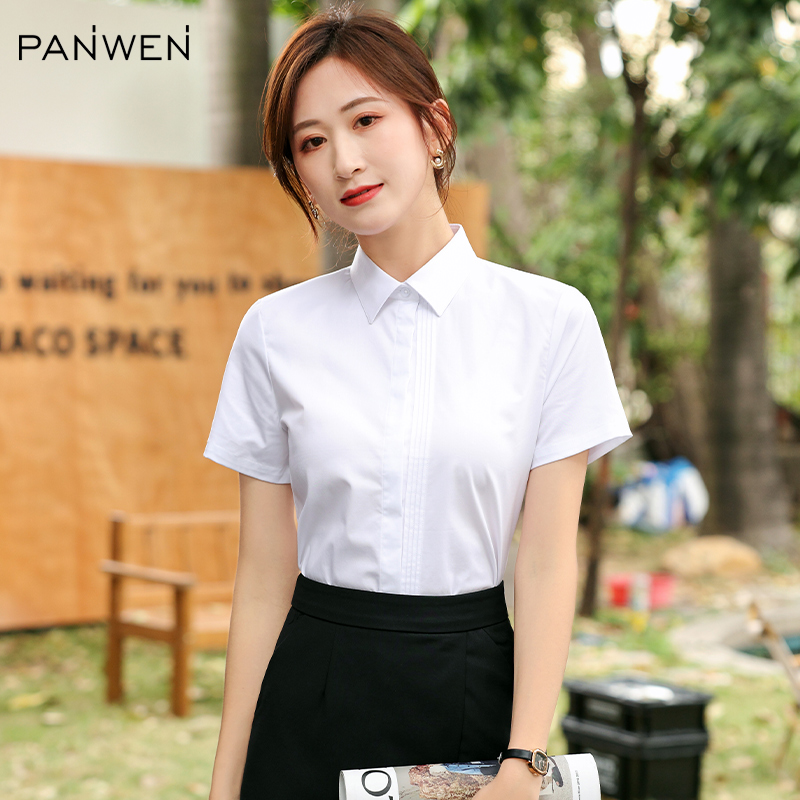 白衬衫女短袖职业正装2022夏季新款气质工作服OL修身女士薄款衬衣_虎窝淘
