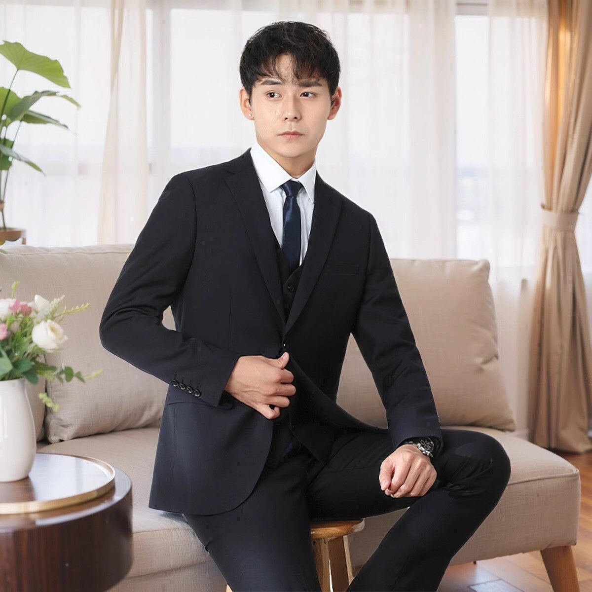 职业西装男套装2024新款韩式高级感痞帅大学生公务员面试正装西服