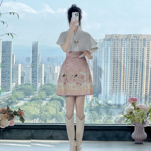 恋霜原创短款马面裙套装汉服女2024新款夏季改良明制短袖学生古装