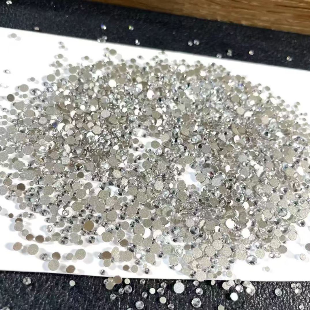 水钻diy材料白色平底小圆钻美甲小饰品透明水晶超闪水钻指甲diy手