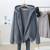 卫衣女秋冬装 特大码 300斤摇粒绒开衫 宽松加绒加厚上衣连帽外套200