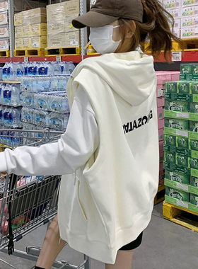 加大码女连帽卫衣马甲春秋外穿