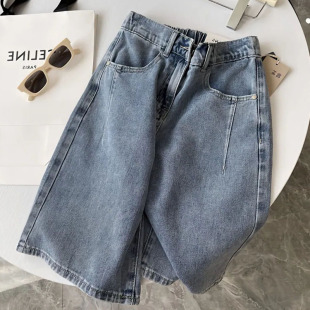 宽松显瘦200斤胖mm阔腿直筒休闲裤 女夏季 子 300斤五分牛仔裤 特大码