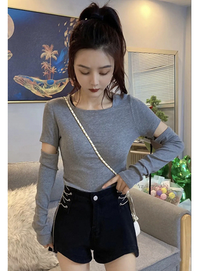 2026春季新款别致设计感镂空短款上衣修身显瘦辣妹长袖T恤0111r