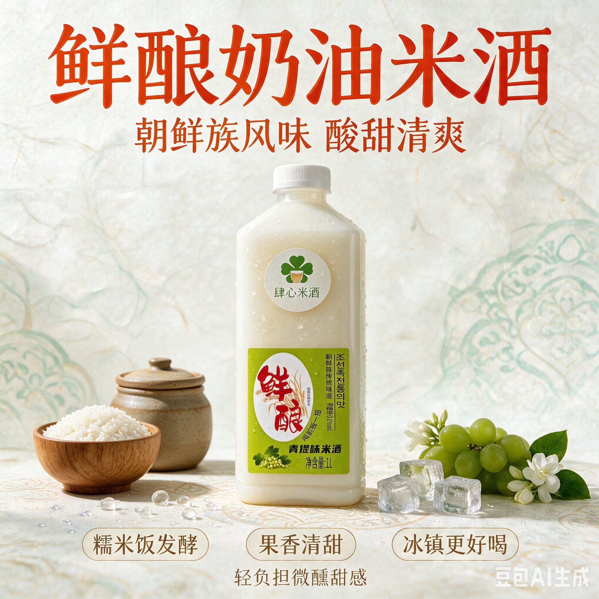 肆心米酒奶油米酒1L糯米发酵清甜