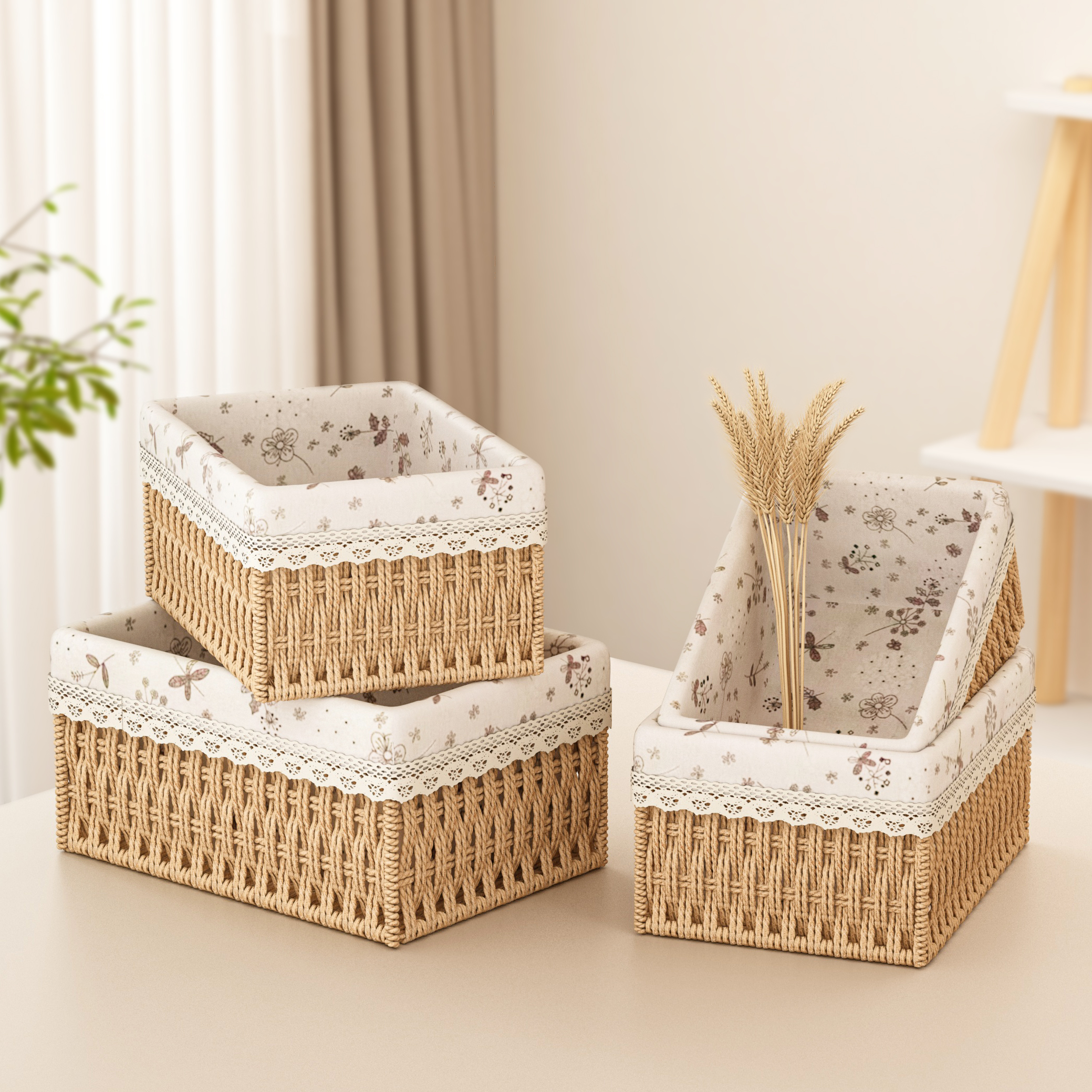 桌面收纳盒子收纳筐藤编