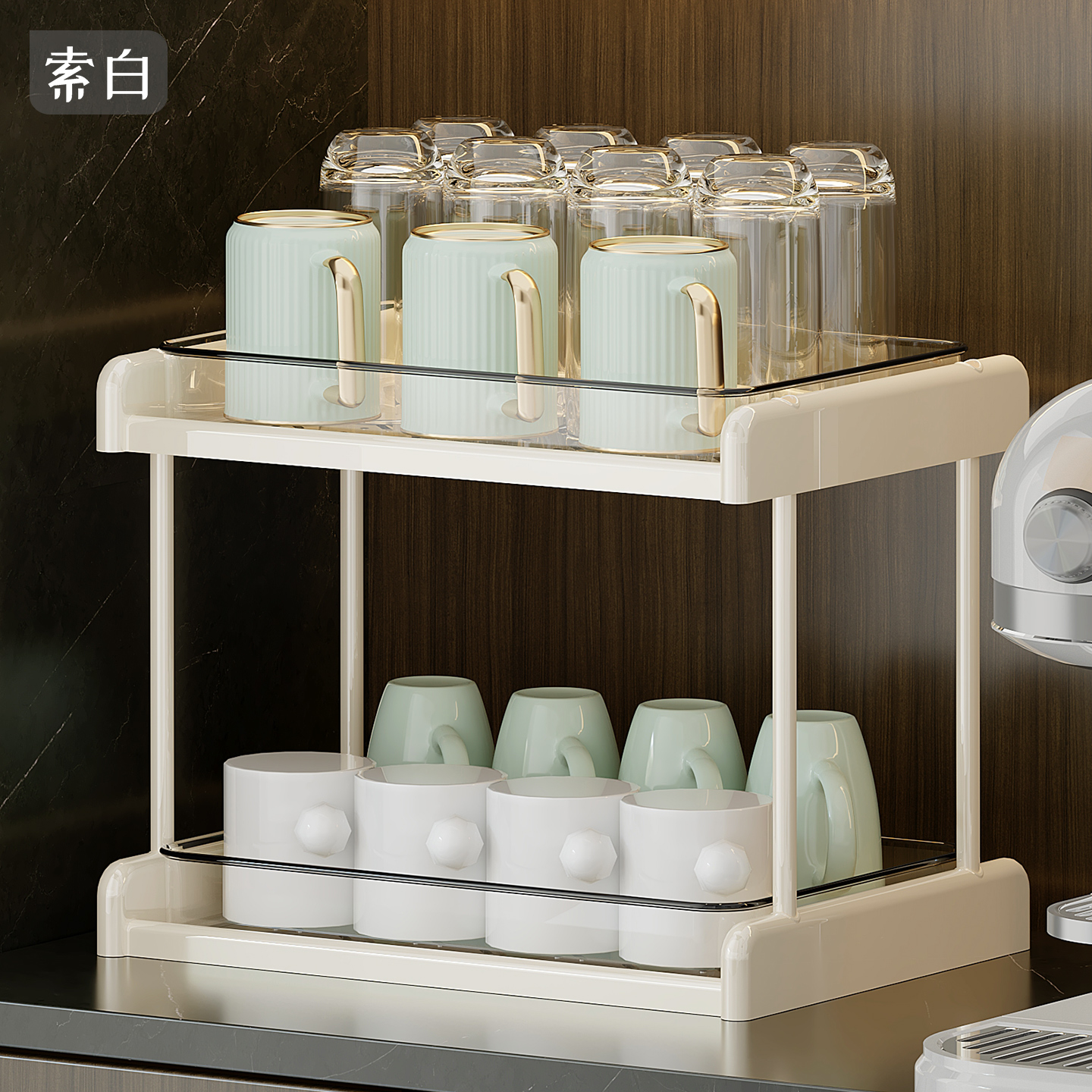 桌面杯子收纳置物架高级感餐桌水杯架双层沥水放杯子架茶杯收纳架
