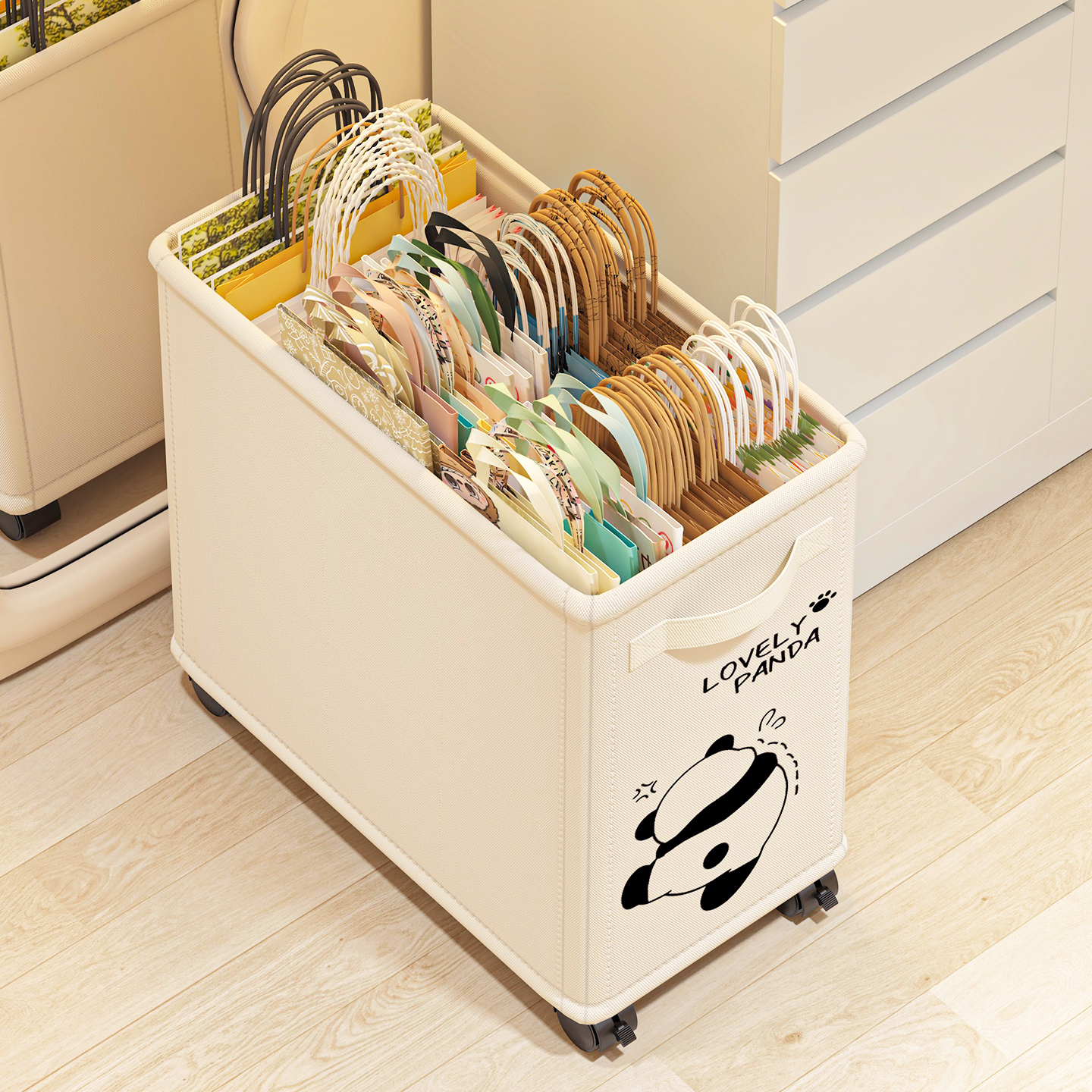 索白可移动夹缝奶茶袋折叠收纳筐