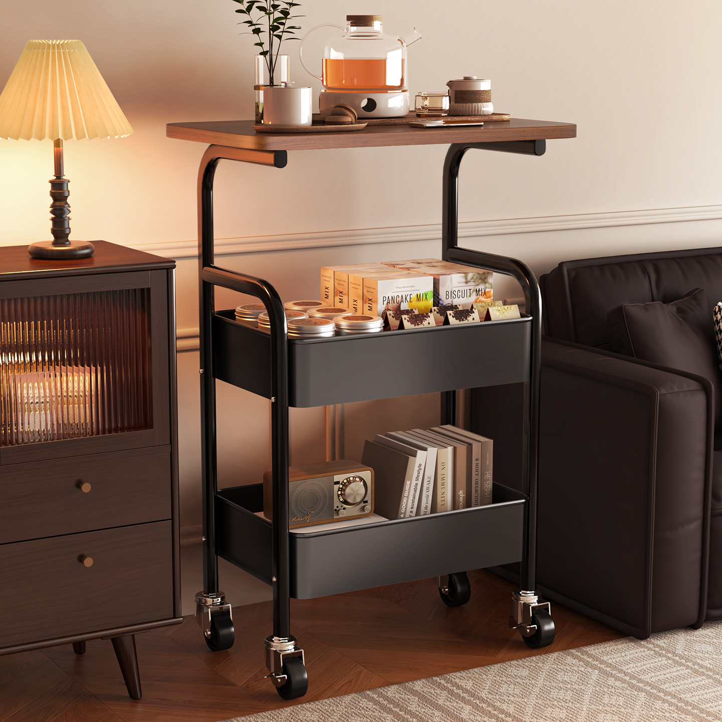 中古风小推车复古茶几置物架