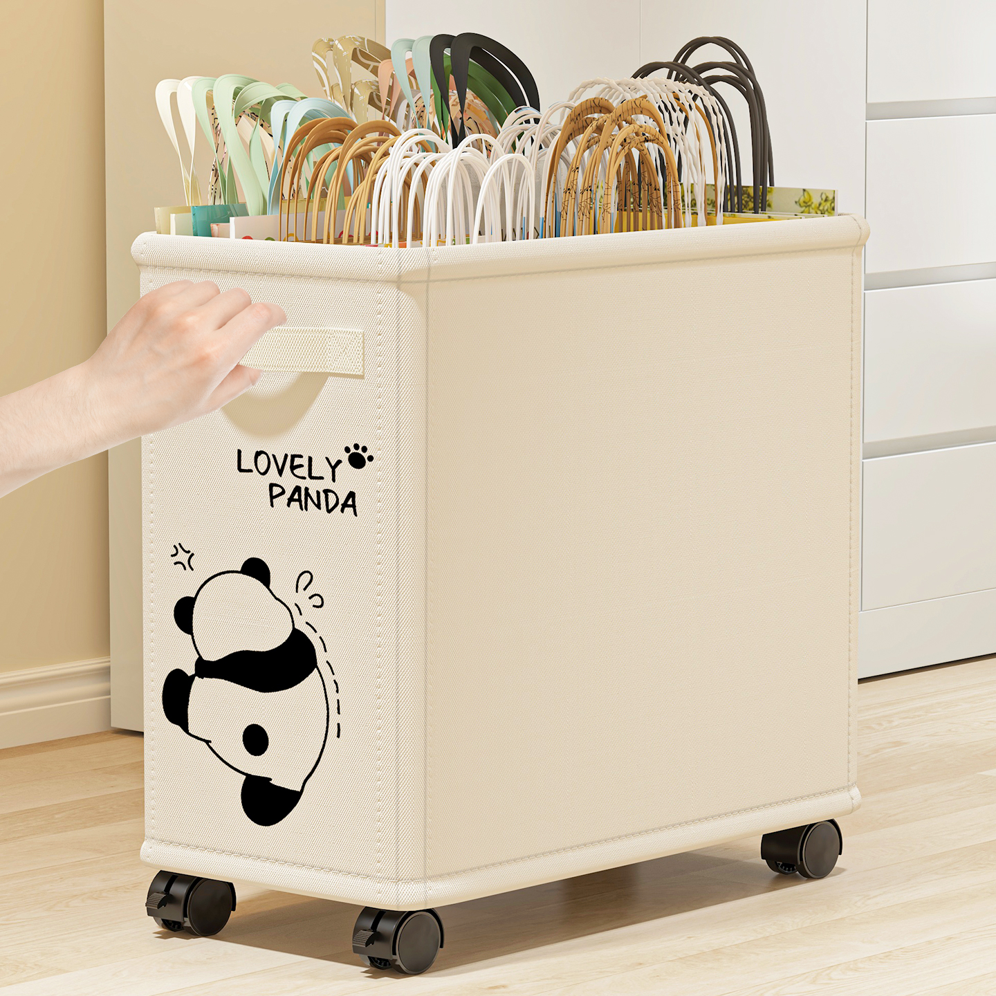 奶茶袋收纳筐可移动纸袋购物袋手提袋收纳神器小型垃圾袋置物推车