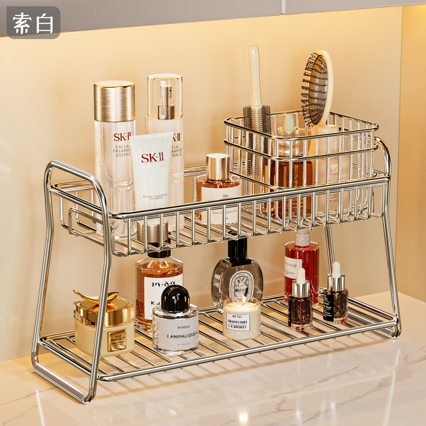 不锈钢洗漱台置物架浴室台面双层收纳架卫生间洗漱台化妆品整理架