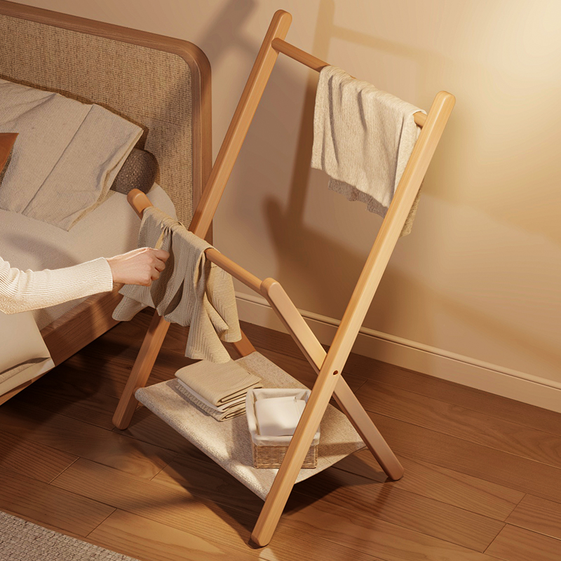 索白可折叠床头实木放衣服神器