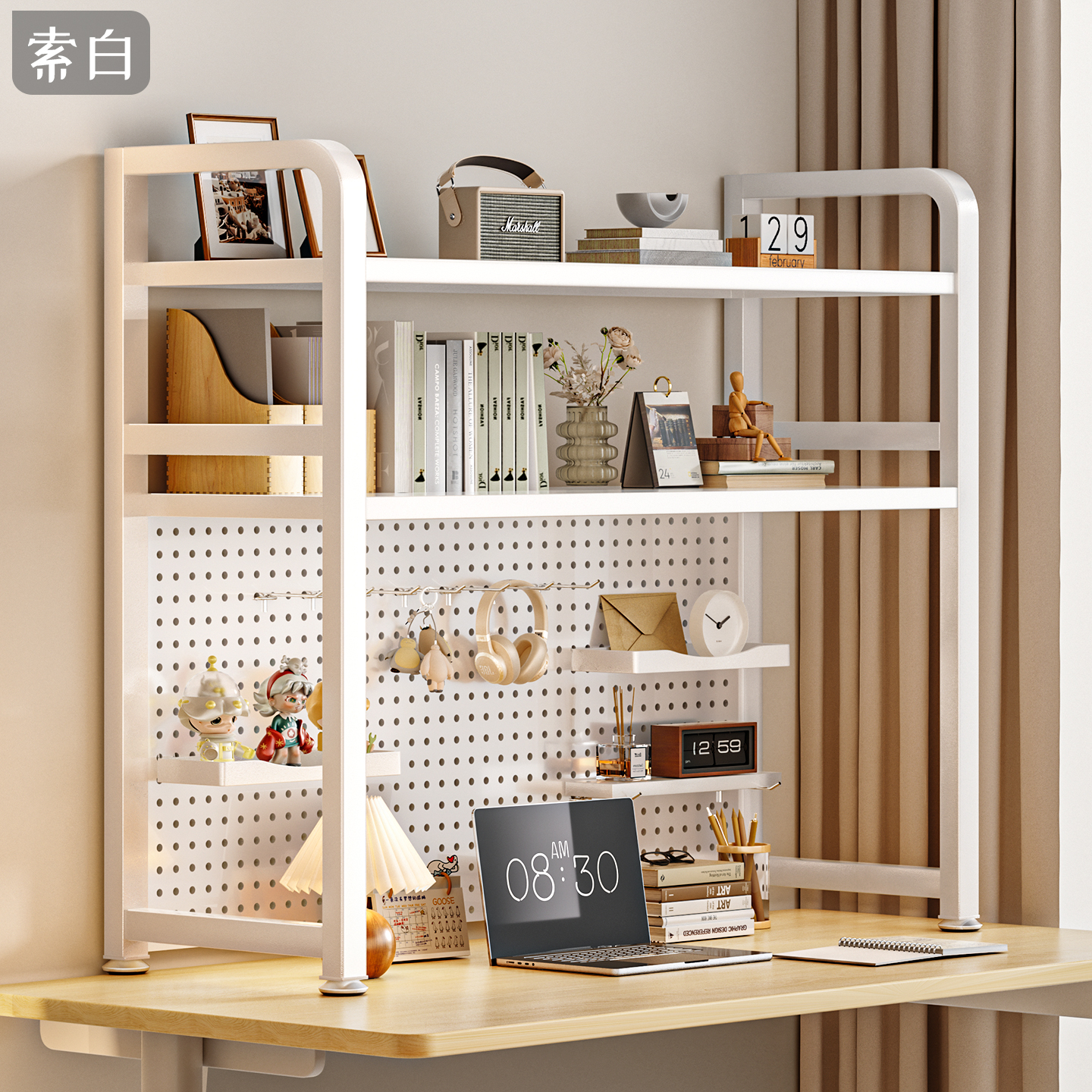 桌面洞洞板置物架桌上书架书桌收纳铁艺简易立式多层电脑桌展示架