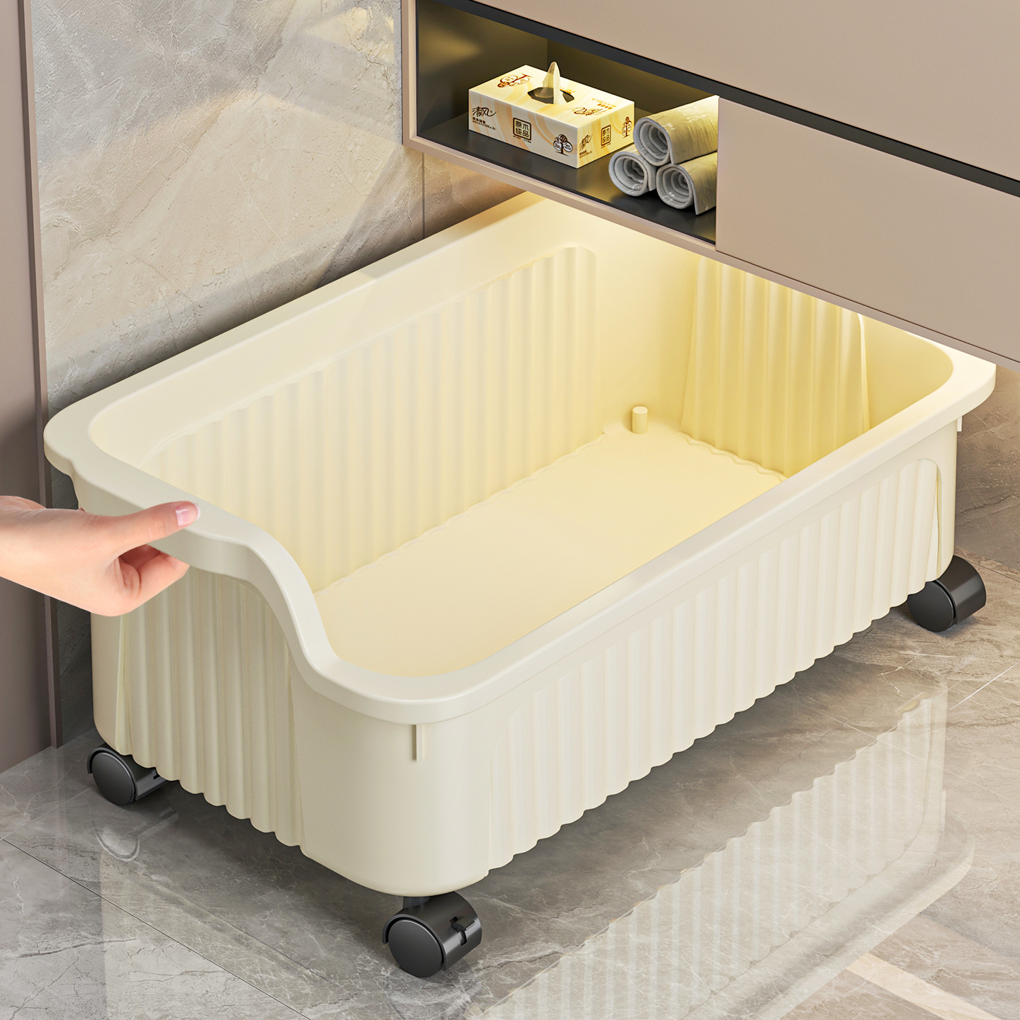 可移动大容量柜下脏衣篓