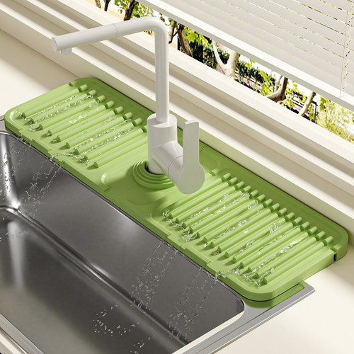 厨房窄边水龙头硅胶沥水垫家用台面水槽防溅水挡水垫可折边置物垫