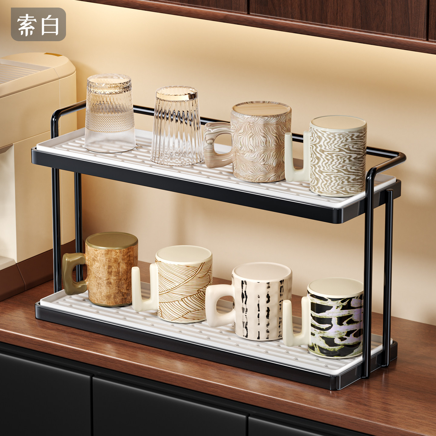 双层沥水杯架茶杯收纳架咖啡茶具水杯托盘一体餐边柜放杯子置物架