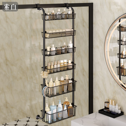 浴室置物架免打孔卫生间多层收纳架洗手间收纳洗漱用品玻璃门挂架