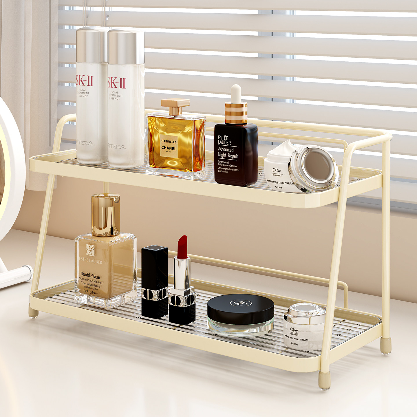 双层化妆品置物架奶油风梳妆台眼影盘口红收纳架桌面护肤品香水架,家庭/个人清洁工具,浴室角架/置物架,淘宝优惠券,粉丝福利购,淘宝优惠卷